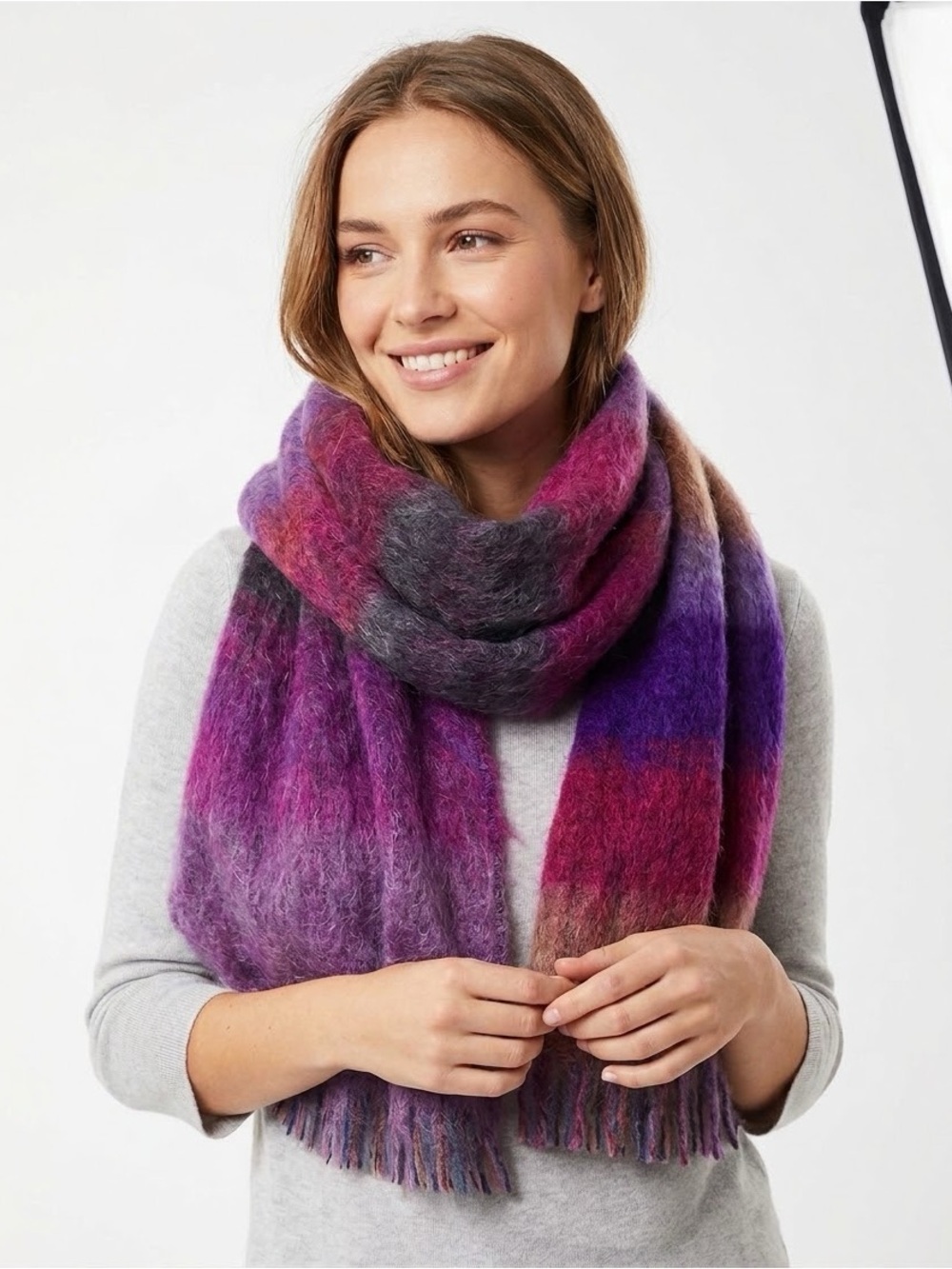 POKOLOKO (Alpaca Blend?) Seamless Multi-Stripe Scarf - Jewel / Berry Tones